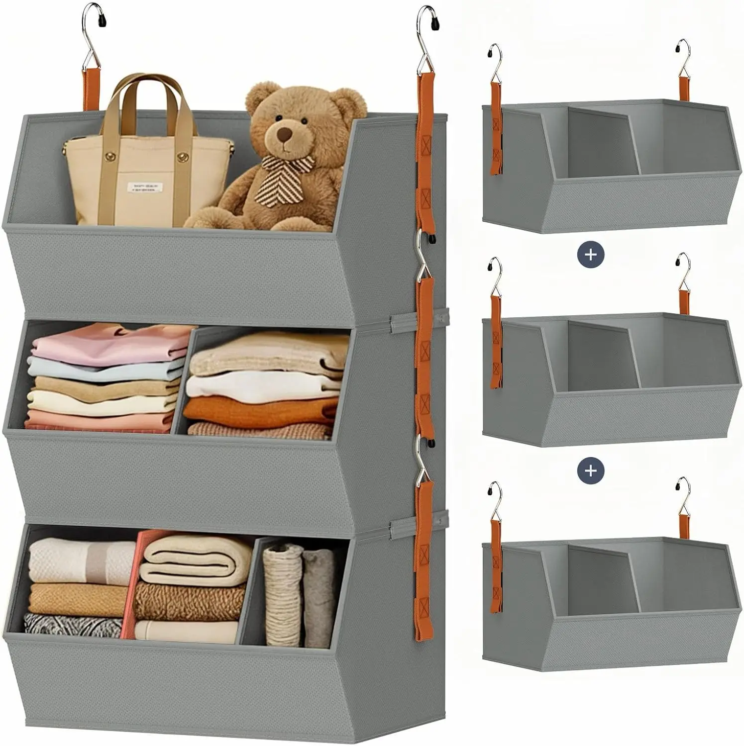 

Hanging Closet Organizer Extra Large, Clothes Hanging Shelves for Closet with Divider, Collapsible Closet Storage System, Fab