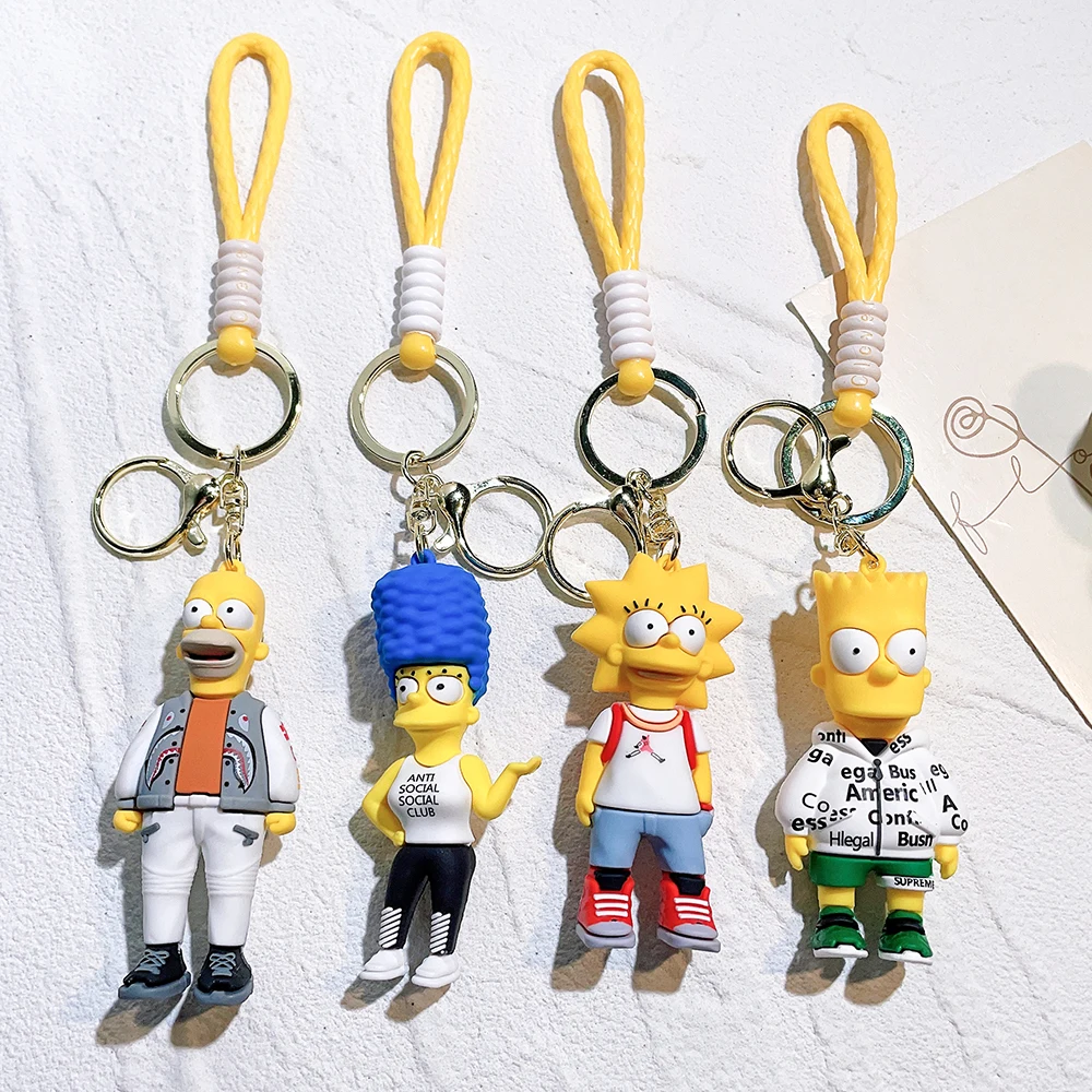 Cartoon The Simpson Keychain Kawaii Figure Toys Model Silicone Pendant Keyring Car Backpack Key Holder Jewelry Accessories Gifts