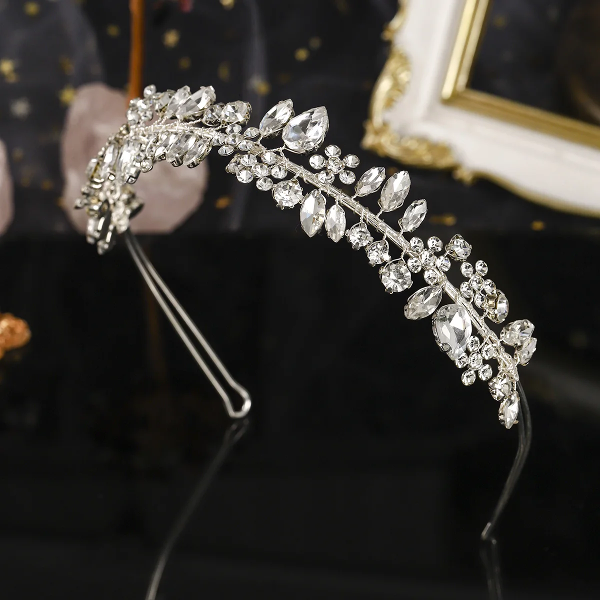 الفضة كريستال العروس هيرباند جديد حجر الراين زهرة تاج الشعر التبعي الزفاف عيد ميلاد مهرجان خوذة للنساء #3