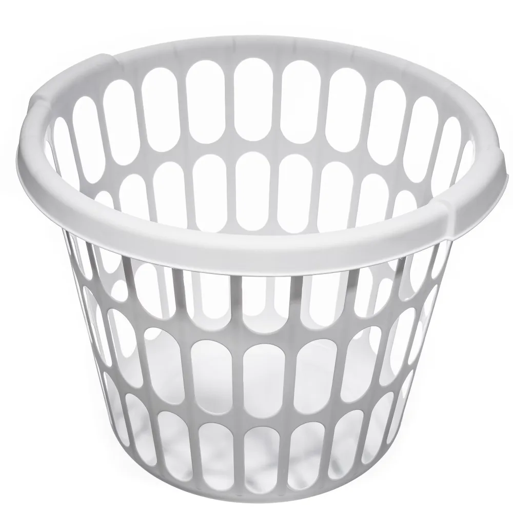 8 Pack White Plastic Round Laundry Basket Storage Hamper with Handles for Home Organization view 3