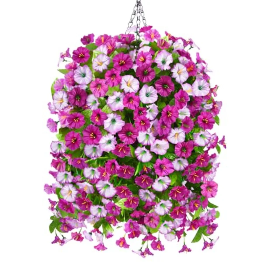 

Artificial Faux Hanging Flowers Plants Baskets for Outdoor Spring Summer Decorations, Resistant Fake Morning Glory Silk Plants
