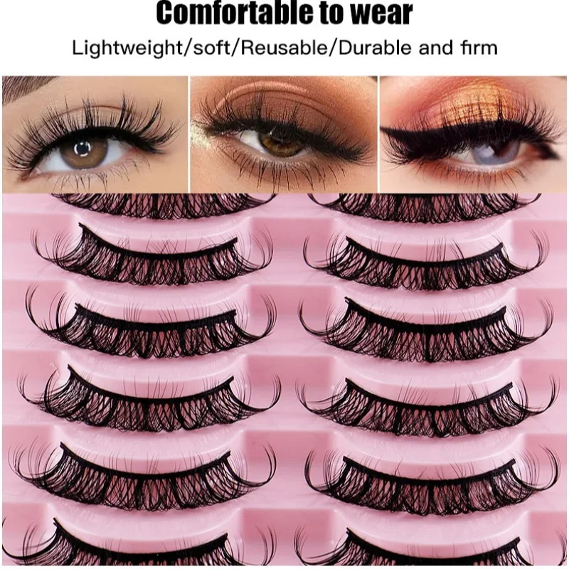 New 10 Pairs DD Volume Russia Short False Eyelashes Natural Thick Fake Strip Artificial Lashes Makeup Lash Extension Cross Lash