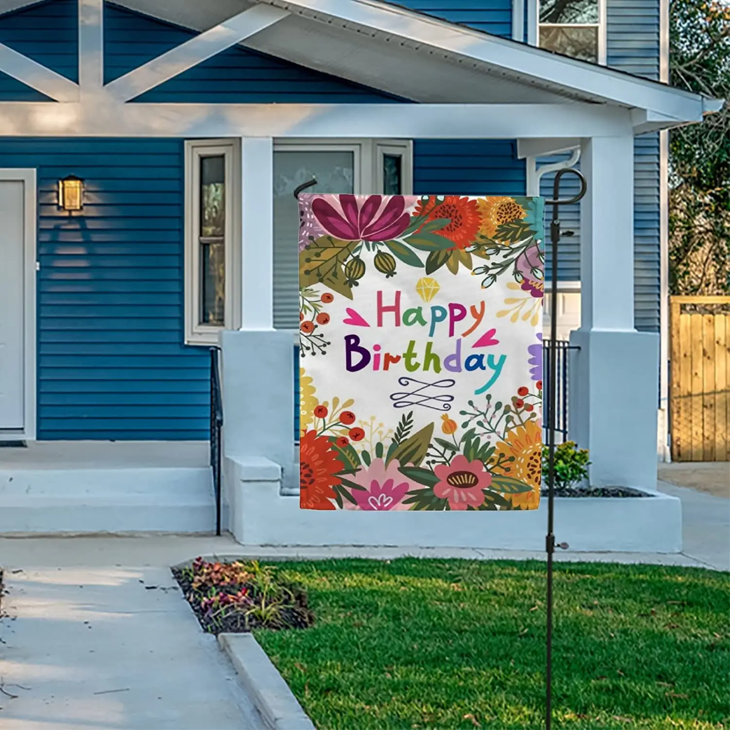 

Vantaso Garden Flag Happy Birthday Floral Flowers Country Garden Hello Welcome House Flags Home Yard Banner for Outside Flower P