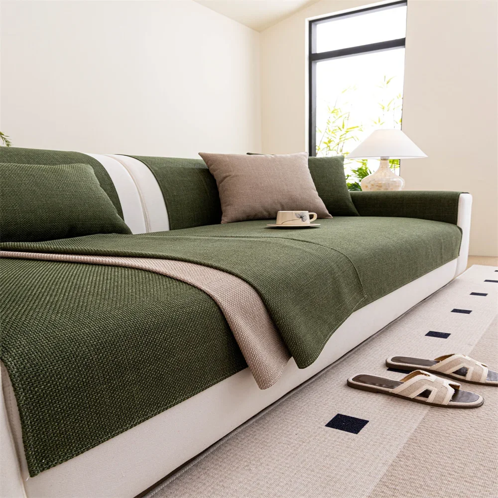 Retro Chenille Sofa Cushion Cover Universal Non-Slip Fixed Straight Row All-Seasons Slipcover for Home Comfort