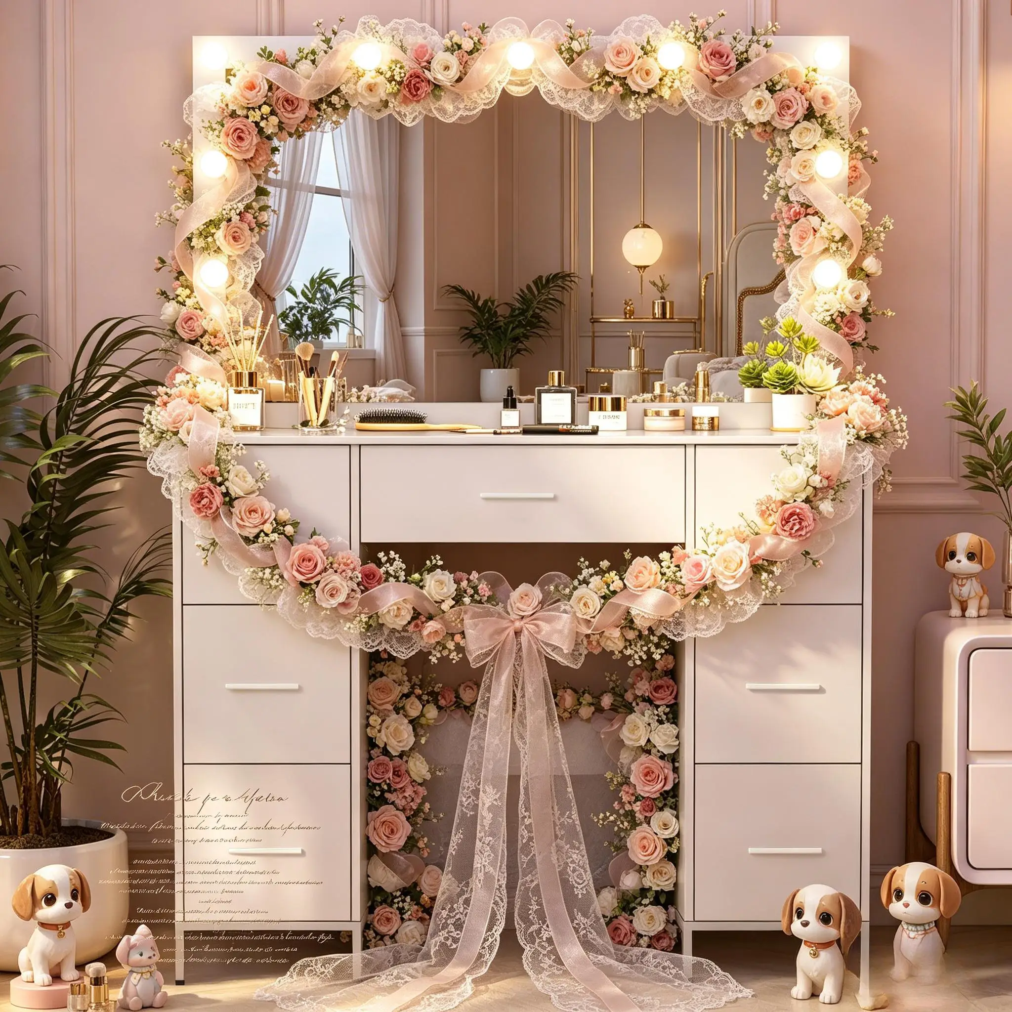 Drawer Dresser White - 화이트 할리우드 화장대 세트, 11개 LED
