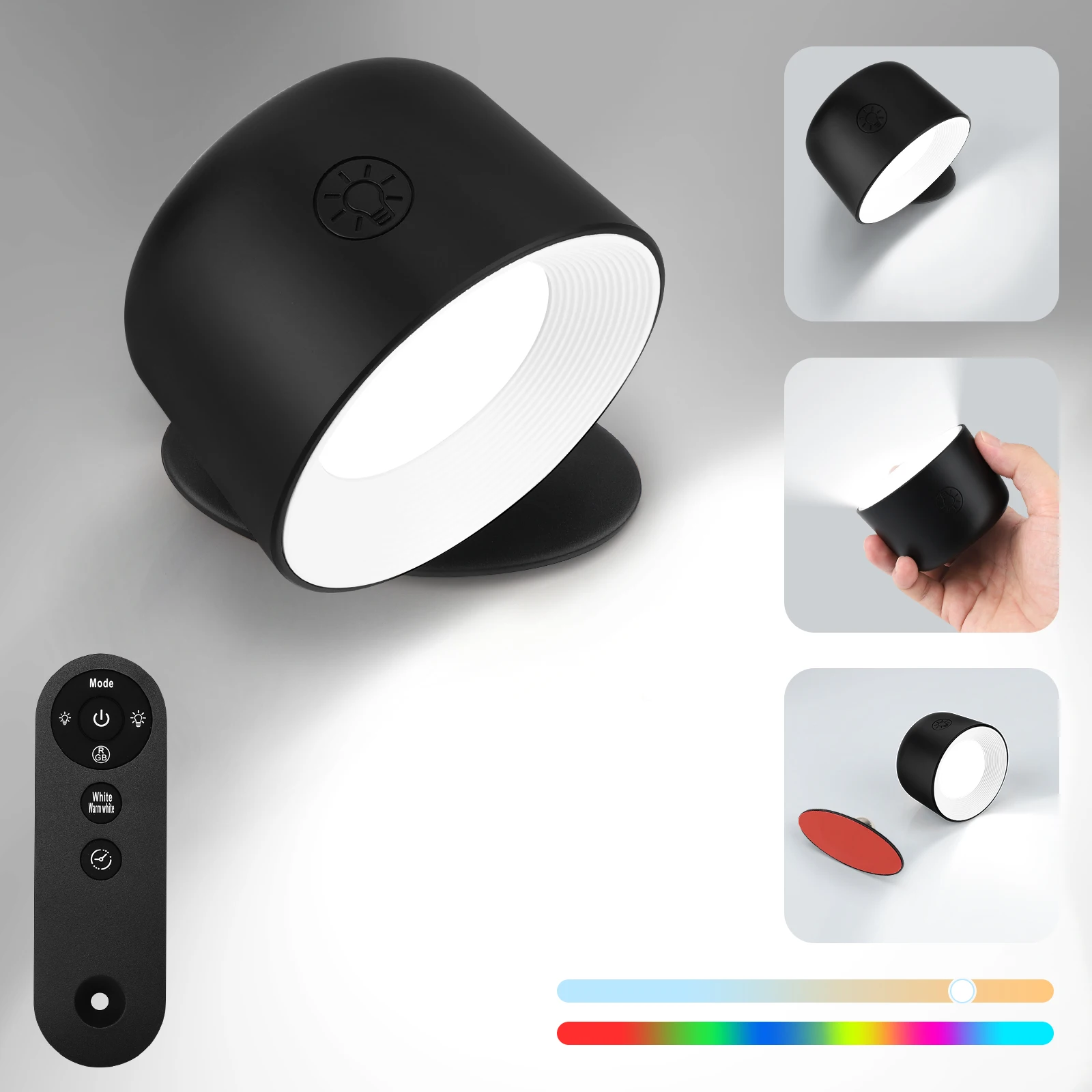 Remote Control LED  Wall Light Night Light, Bedroom Bedside Light, 360 Degree Rotation, RGB Color Changing Light, Dimmable