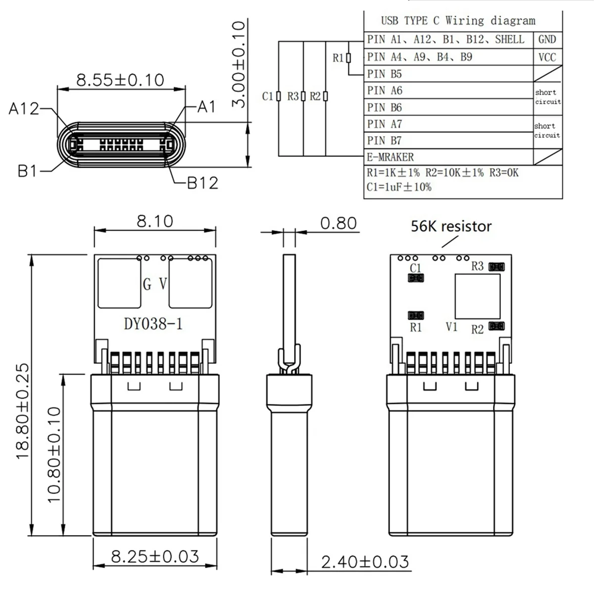 A51I 10Pcs Fast Charge Module PD/QC Decoy Board PD 2 3.0 DC Trigger Cable USB Type-C Male Plug QC4 Charge Connector 9V