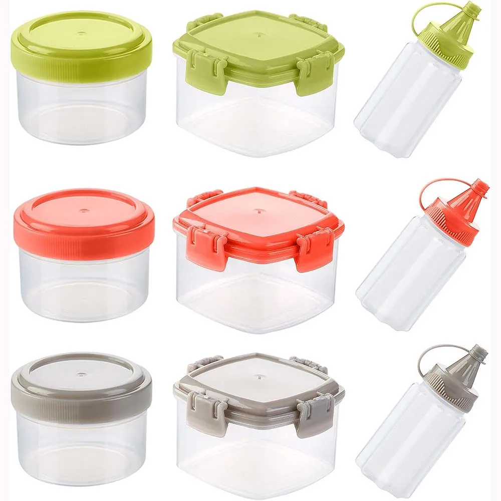 9 Pack Mini Plastic Sauce Squeeze Bottles Seasoning Boxes Salad Dressing Containers, Tiny Condiment Squeeze Bottles 1-2 Ounce