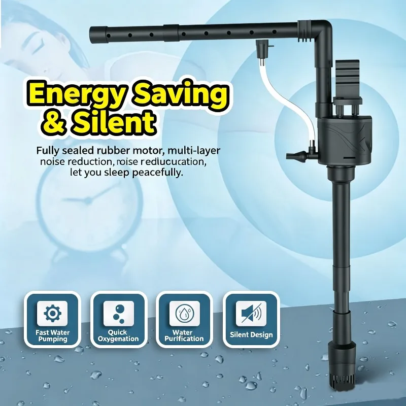 3-in-1 Silent Submersible Aquarium Water Pump Fish Tank Filter Oxygen Aeration Water Circulation Pump Fish Tank Filtration