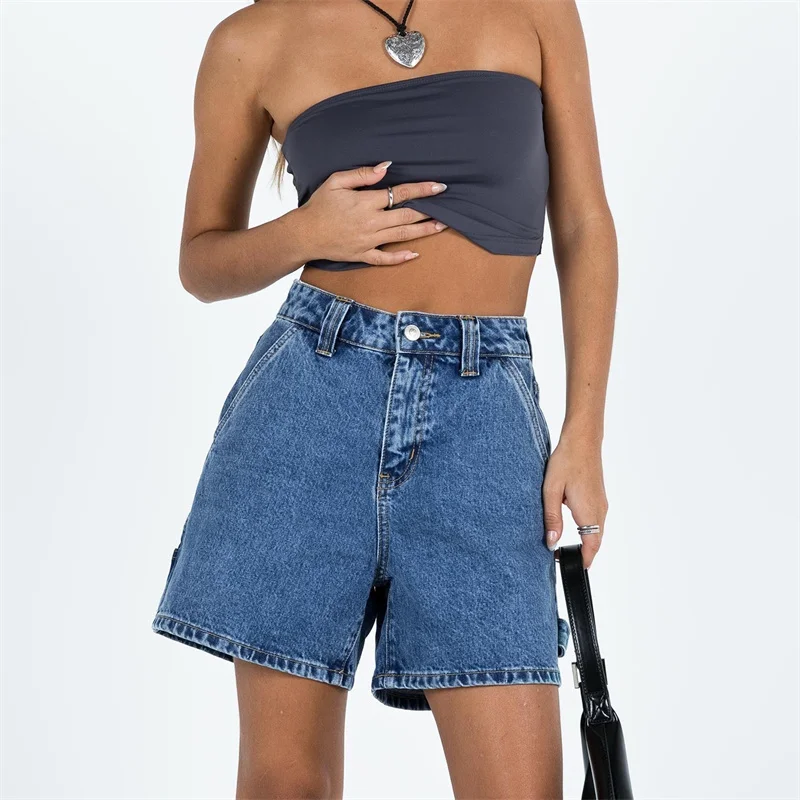 Y2k Women Jean Shorts High Waisted Carpenter Denim Shorts with Pockets Trendy Fashion Summer Hot Shorts