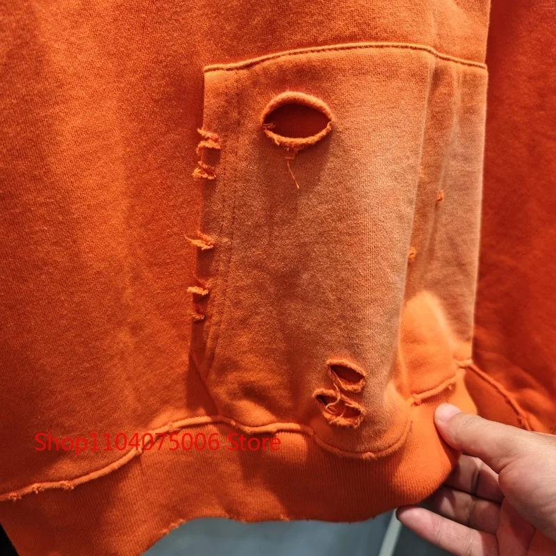 سترة بقلنسوة فضفاضة من القطن باللون البرتقالي القديم، ملابس شارع مطبوعة بأحرف بسيطة
