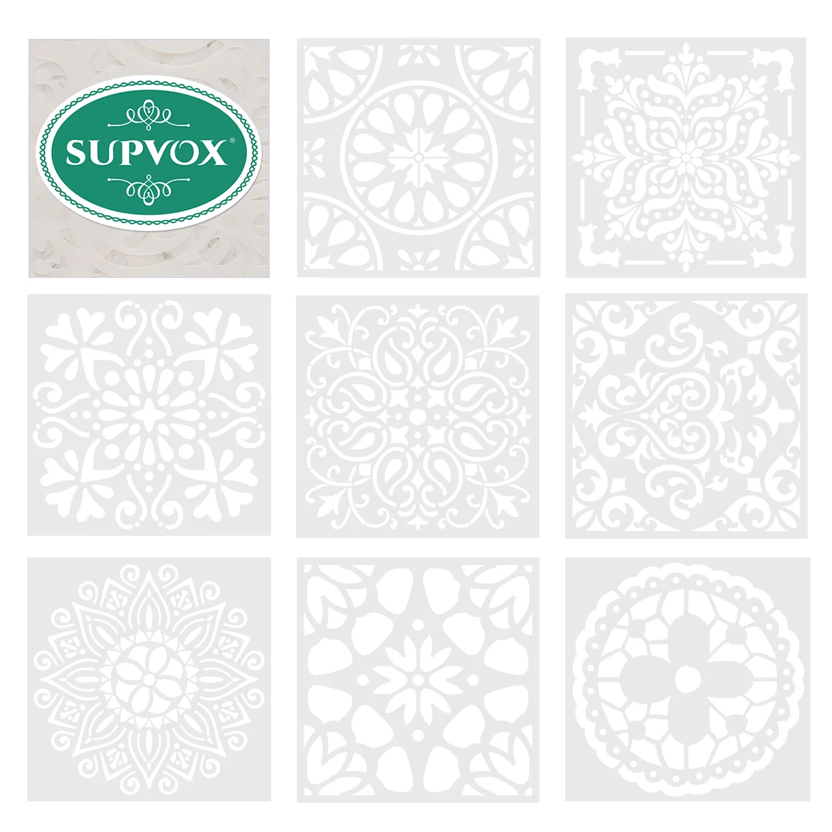 SUPVOX 8pcs Premium Reusable Stencils Set Hollow out Mandala Painting Stencil Floor Wall Tile Fabric Wood Stencils