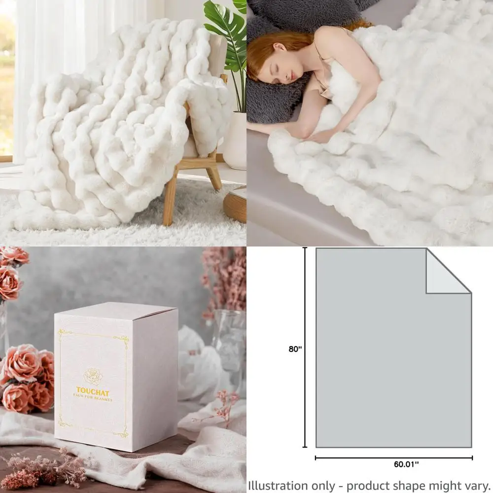 Elegante manta doble de piel sintética de conejo de 1000GSM, funda acogedora crema beige ultracálida para sofá, cama, sofá, estilo de visón de felpa Reversible