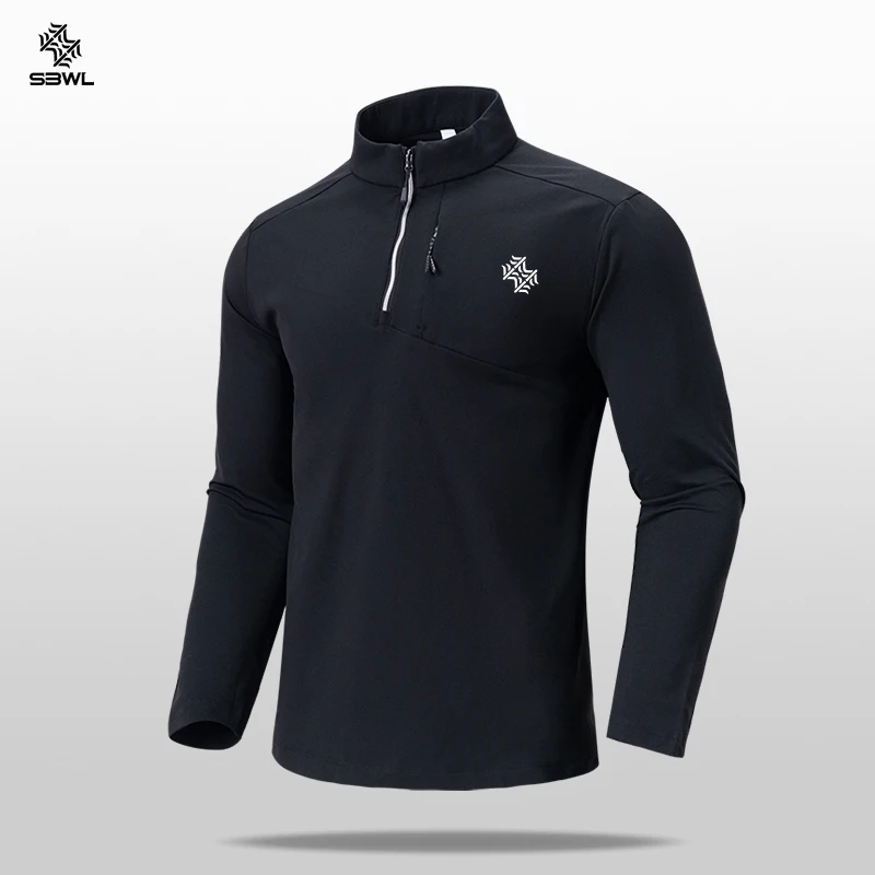 Ropa Deportiva de alta calidad para hombre, camiseta de manga larga con cuello levantado y parte inferior, para correr y fitness, Otoño e Invierno