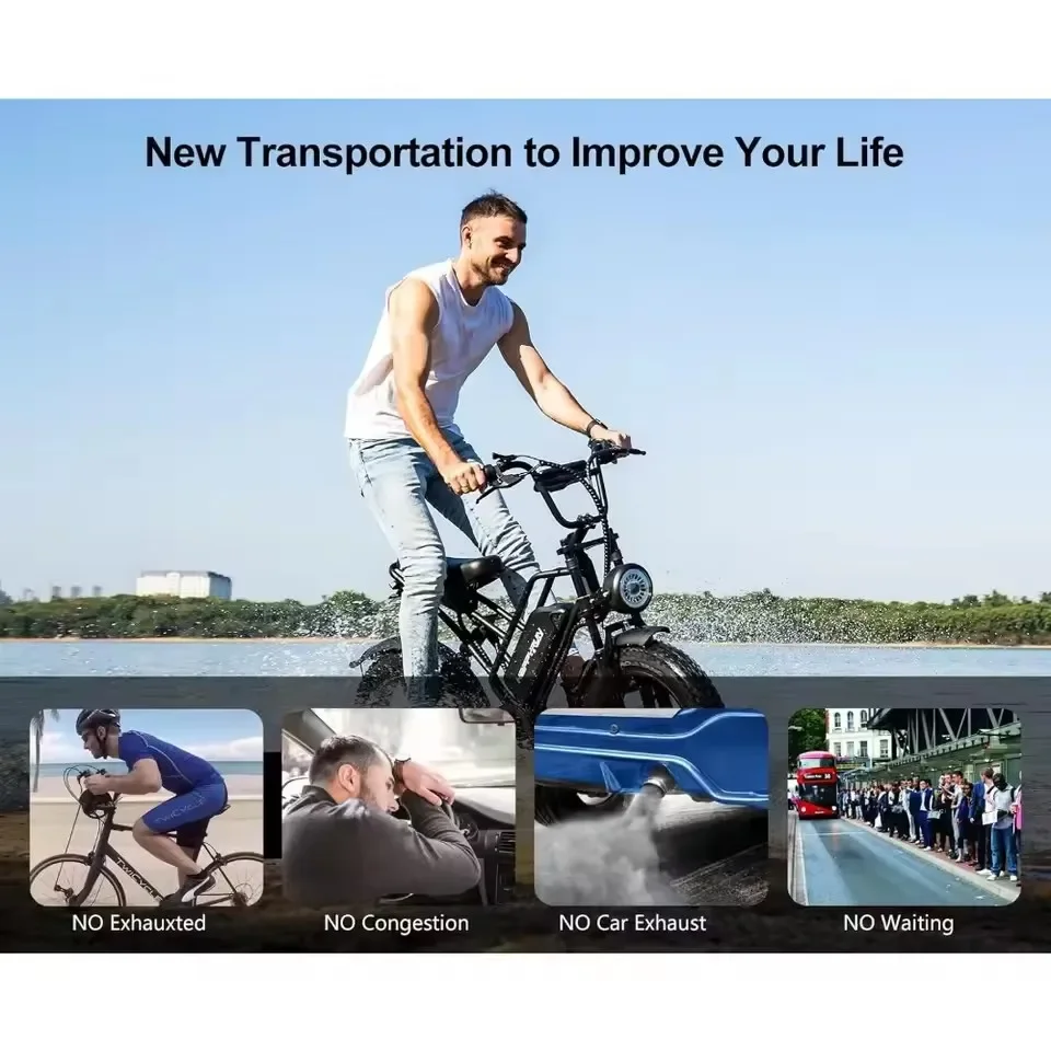 1500W Moped Style Electric Bike 48V 18Ah Removable Battery 32MPH Top Speed All Terrain Fat Tire Adult eBikes