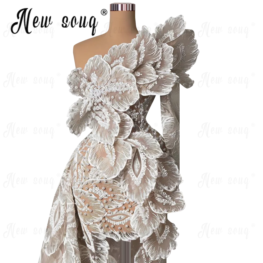 Ivory Luxury Dubai Wedding Dresses Illusion One Shoulder Long Sleeve Bridal Gowns Women's Engagement Party Dresses Customized - view 3