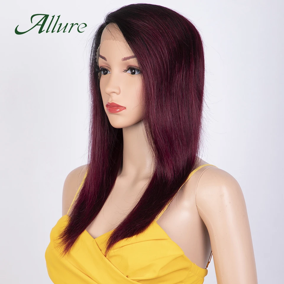 

Straight Human Hair Lace Wigs For Women Brazilian 99J Colored Hair Glueless Transparent T Part Lace Wig With Babyhair Allure