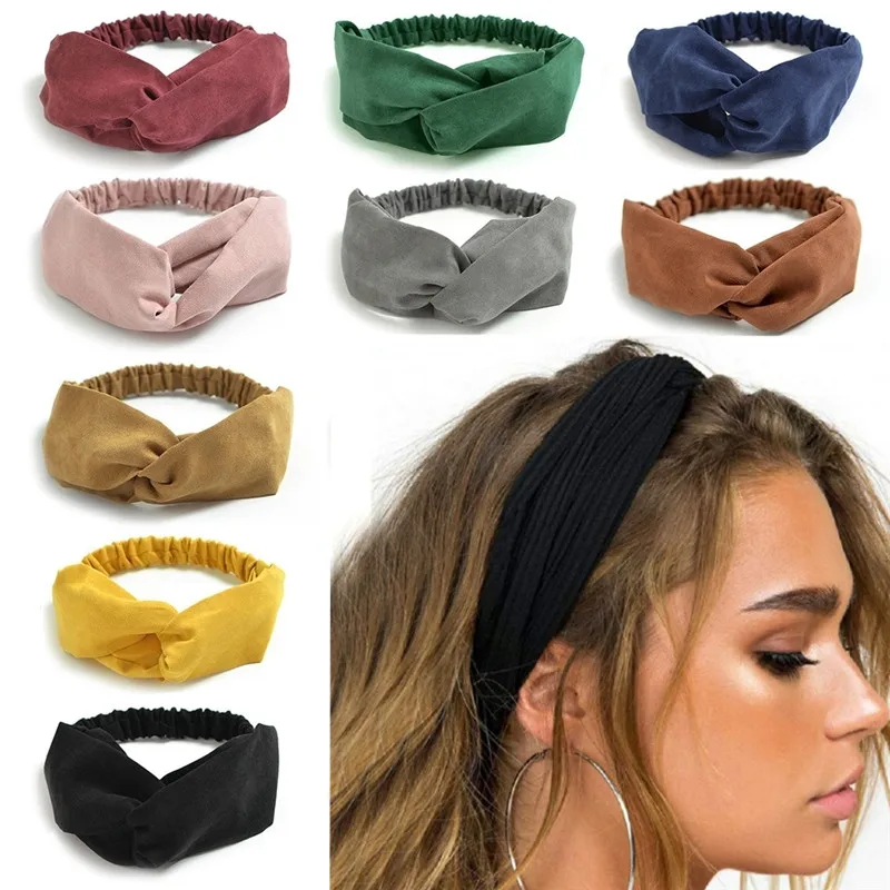 Cross Turban Solid Headbands for Women Twist Knotted Boho Suede Hair Bands For Girls Sweet Bow Headwrap Vintage Hair Accessories