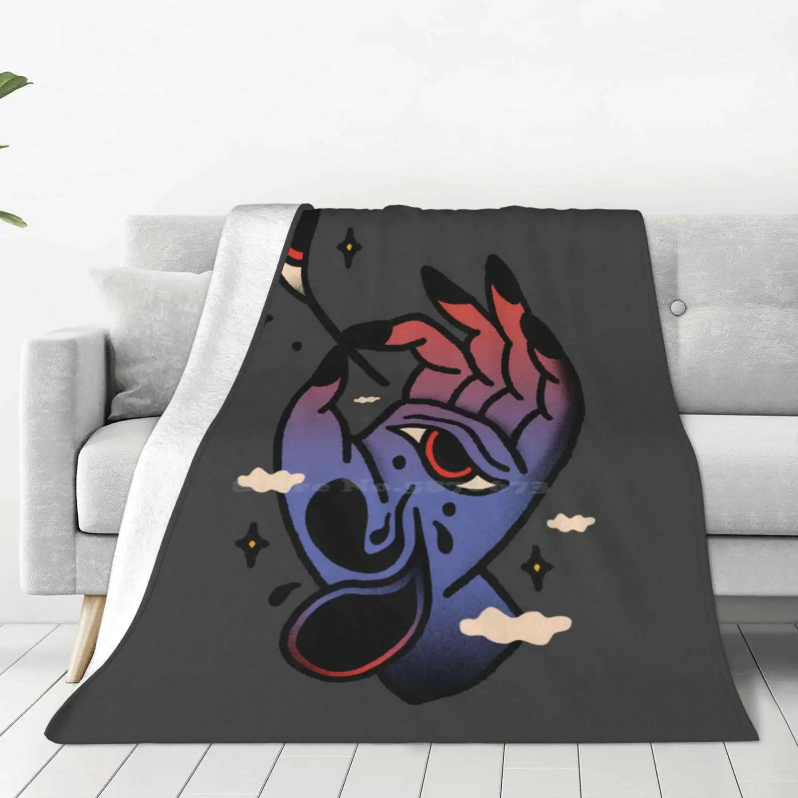 

Midnight Eye Blanket Soft Warm Travel Portable Blanket Surreal Tattoo Flash Illustrative Mystic Hand Eye Stars Match Midnight