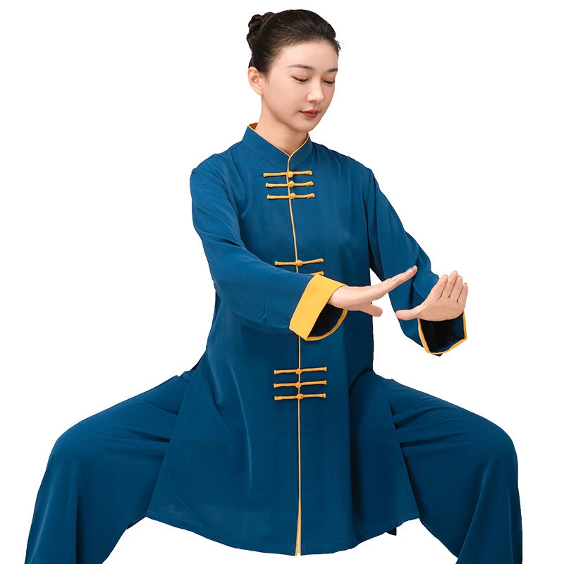 Premium Women's New Arrival Silk Linen Tai Chi Uniform - Chinese Style Baduanjin Performance & Practice Outfit w/ Contrast Color