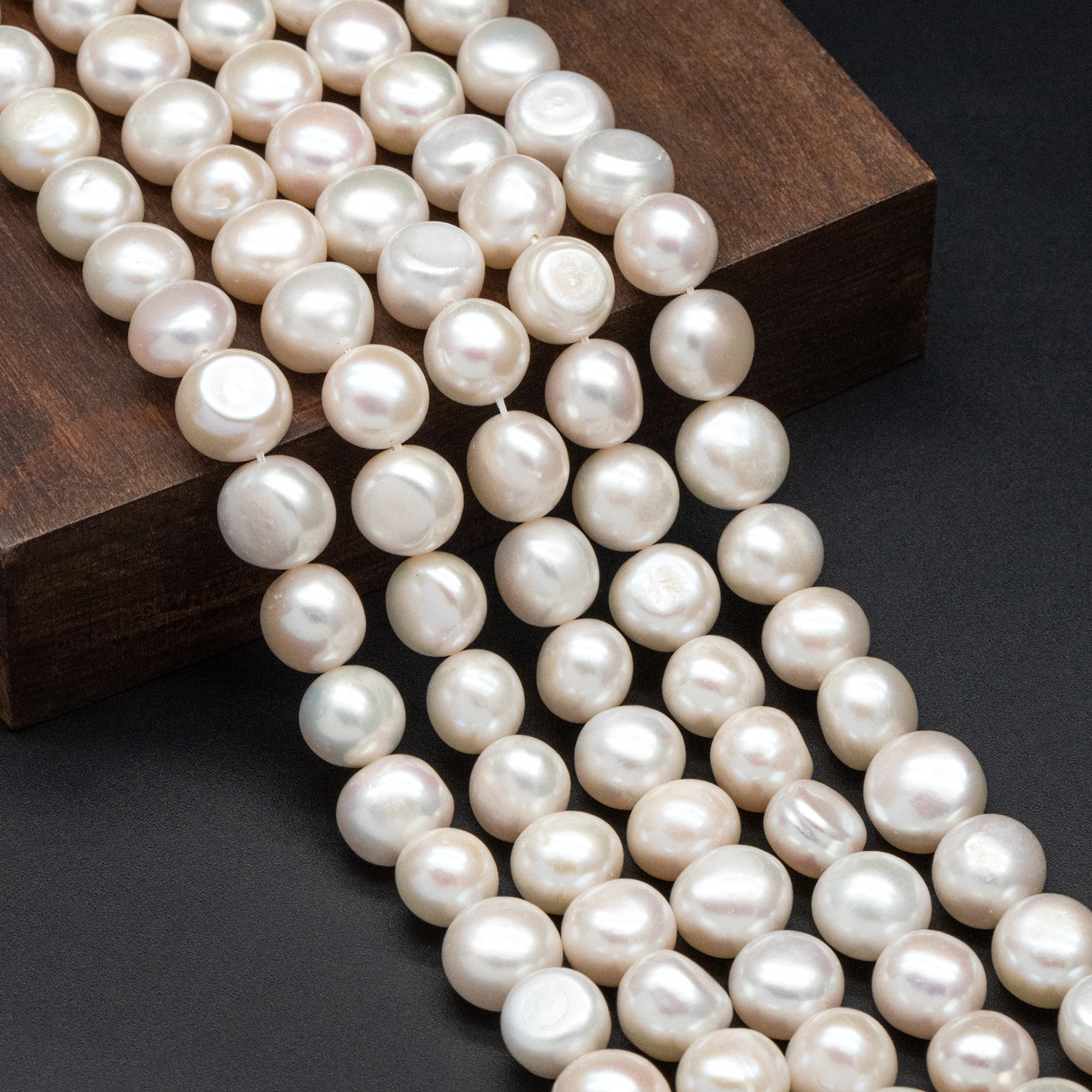 

Freshwater Button Pearls 10mm, White Nugget Pearls, Natural Baroque Potato Pearls (PL-79)/ 14.5" full strand