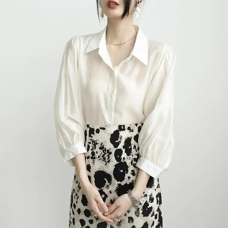 Stylish Solid Color Button Korean Lantern Sleeve Shirt Women Clothing 2022 Autumn New Loose Casual Tops Office Lady Blouse