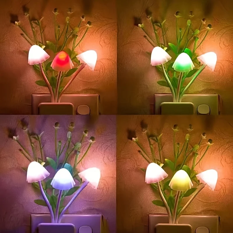 Energy-Saving Intelligent LED Mushroom Night Light, Auto-On/Off, Antique Elegant Decor with Flower Pattern