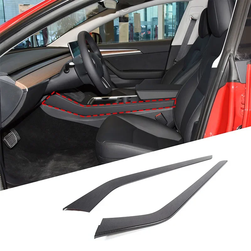 

For Tesla MODEL 3 Model Y 2021 ABS Carbon fiber Car Central Control Side Trim Strip Frame Cover Trim Sticker Car Accessories