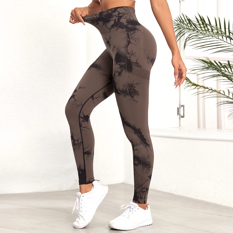 NORMOV-pantalones de Yoga Tie Dye para mujer, Leggings deportivos de cintura alta con estampado sin costuras, mallas Push Up de entrenamiento