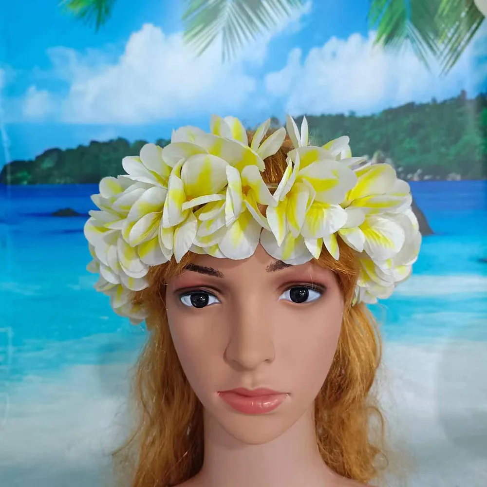 Free Shipping KN-he012s 50pcs/ lot 50CM Silk Plumeria Elastic Headband Aloha Dance Party Flower Crown Hawaii Floral Crown