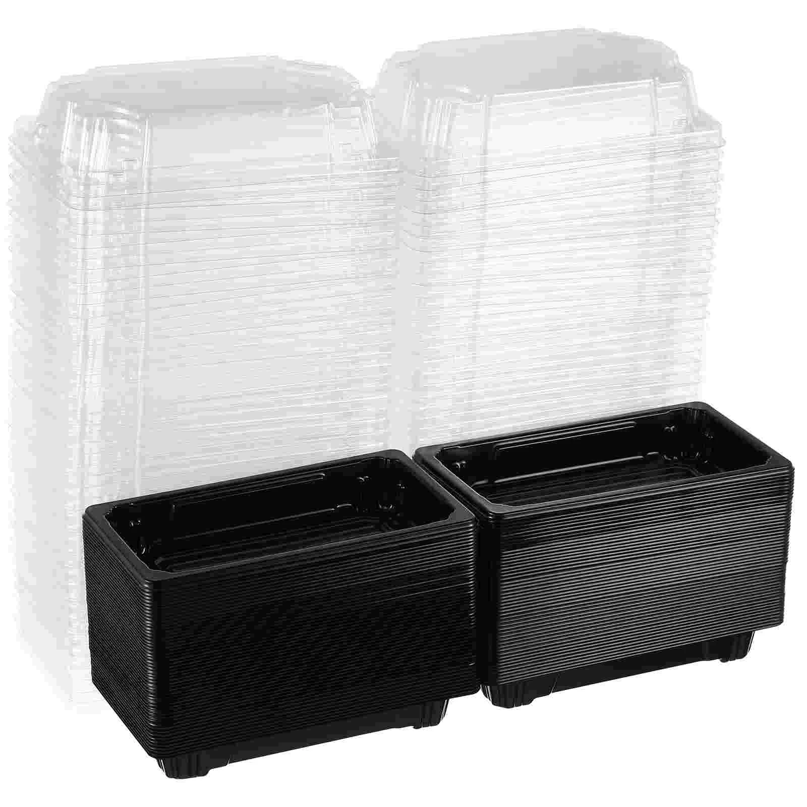 

100 PCS Large Sushi Container Food Containers with Lids Carry Out Plate Bins Fruit Boxes Trays