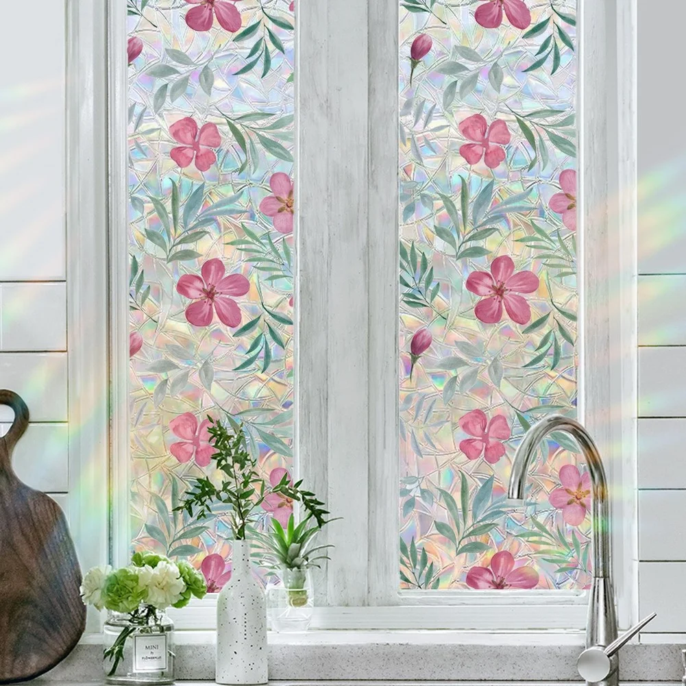 45*100cm 17.72*39.38in Floral Window Film Colorful Floral Window Film Vibrant Color Retention Double-sided Pattern
