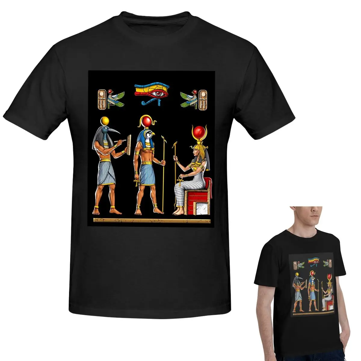 

100% Cotton Egyptian Mythology Gods T-Shirt Men's Funny Oversized T Shirt Men Crew Neck Summer Shirts Tops S-6XL