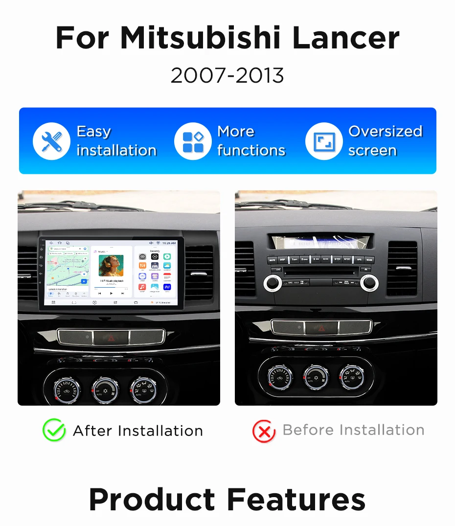 Junsun Wireless CarPlay Android Auto Autoradio für Mitsubishi Lancer 2007-2013 Auto-Intelligentes System DSP SWC RDS GPS FM BT – Detail 3