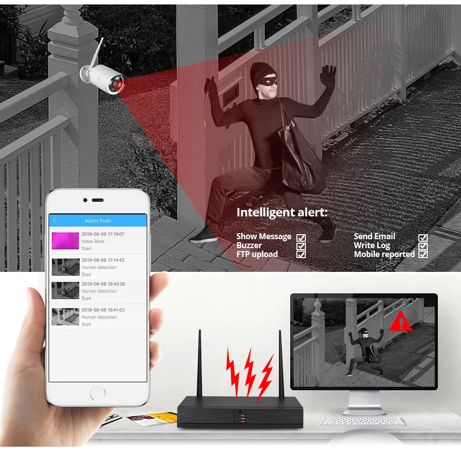 4ch 1080p طويلة المدى المنزل في الهواء الطلق واي فاي طقم Nvr نظام كاميرا الأمن Cctv اللاسلكية للمنزل