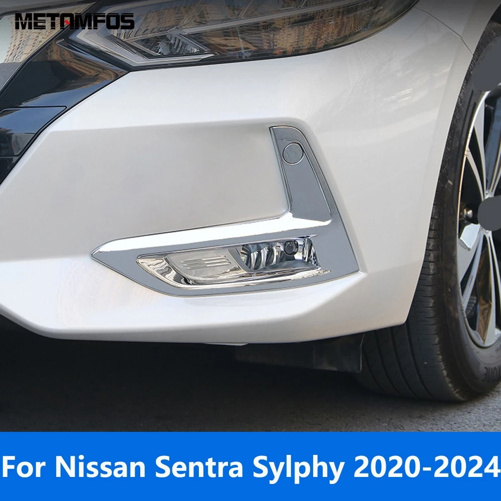 

For Nissan Sentra Bluebird Sylphy 2020-2023 2024 Chrome Front Fog Light Lamp Cover Trim Foglight Frame Protector Car Accessories