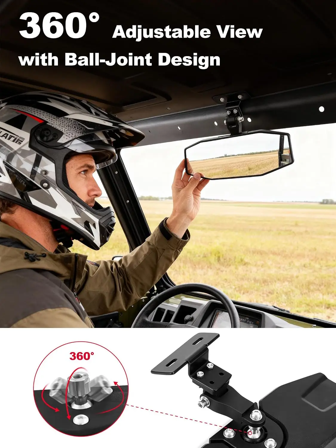UTV Rear View Mirror For CFMOTO UFORCE 1000/1000 XL Wide View SXS Convex Mirror Fit Polaris Ranger 1000 XP 900 500 570