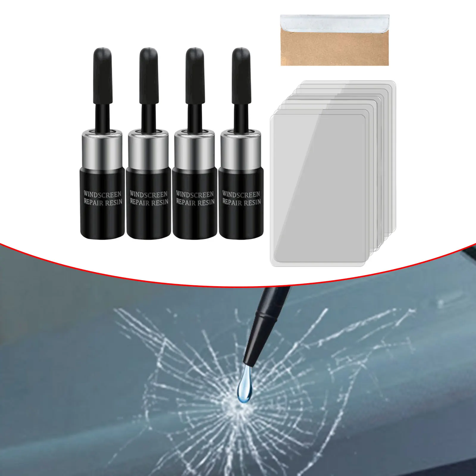 

4PCS Car Windshield Crack Repair Resin Kit Repair Small Damages Windshield Glass Vehicle Glass DIY Windscreen Tool Chips Cracks