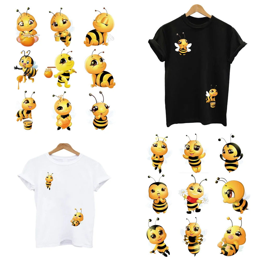 9Pcs/Lot Iron On Patches For Clothes Cute Bee kawaii Heat Thermal Transfer Thermo-Adhesive Ironing Application T-Shirt Stickers