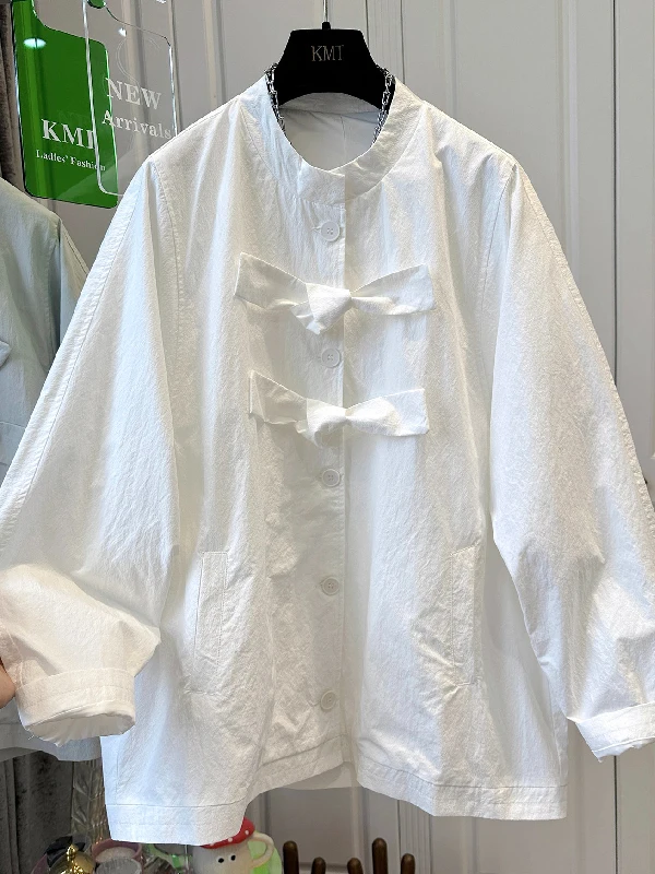 

plus Size Women's Long Sleeve Casual Thin Shirt Spring Summer Knot Decoration 300 Pounds 3D Decoration Outerwear