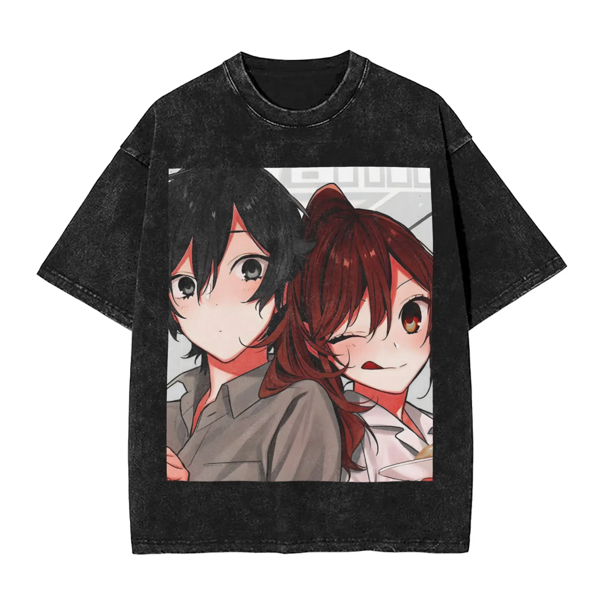 Man T-Shirt Comic H-Horimiya Washed T-Shirts Harajuku  Summer Tees Y2K Fun Print Cotton Tops Plus Size 2XL