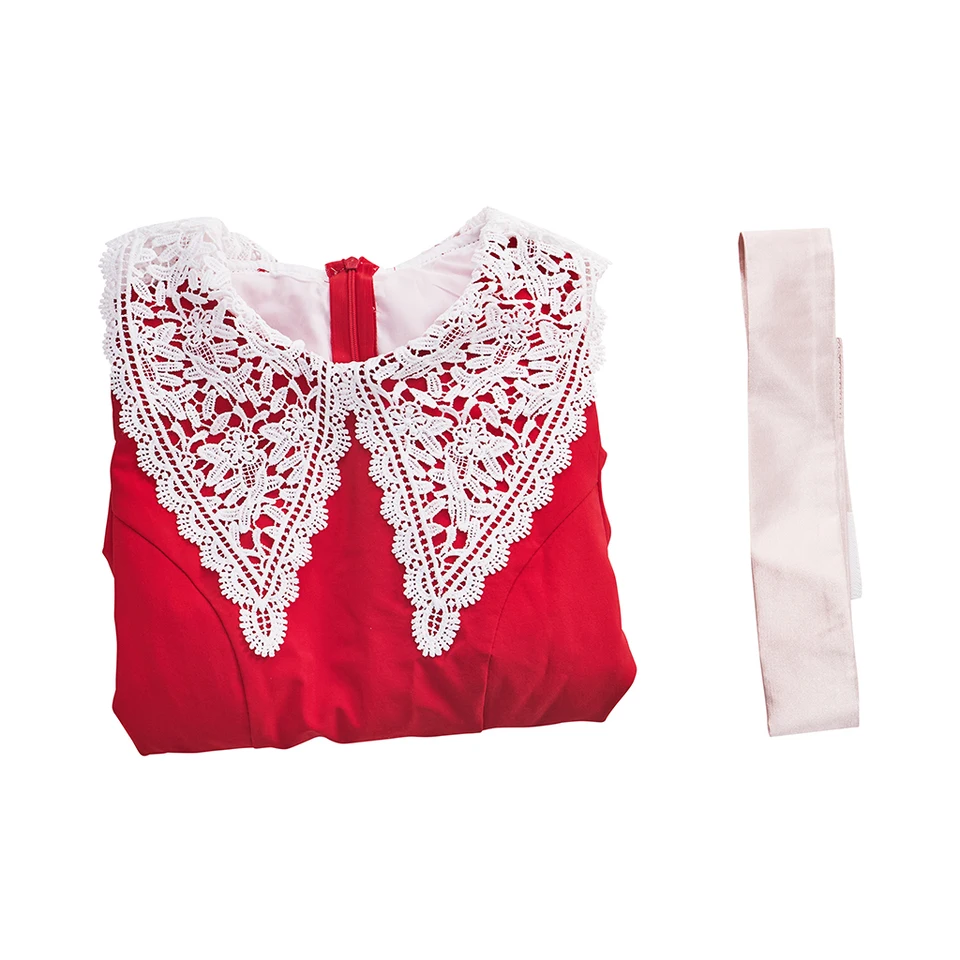 strapless open back dress Red Polka Dot A-Line Dress with Belt