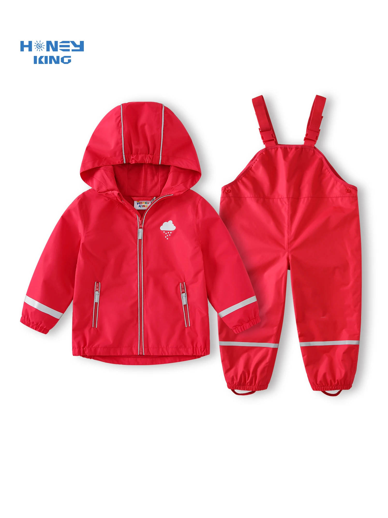 HONEYKING Baby Raincoat Suit for Girls Children's Clothing Set with Jumpsuit Jacket And Pants Combo Kids' Weatherproof Outfit