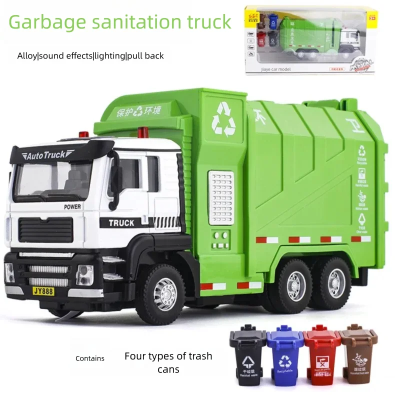 1/32 City Garbage Truck Car Model Diecast Metal Garbage Sorting Sanitation Vehicle Car Model Acoustooptical Pull Back For Gifts