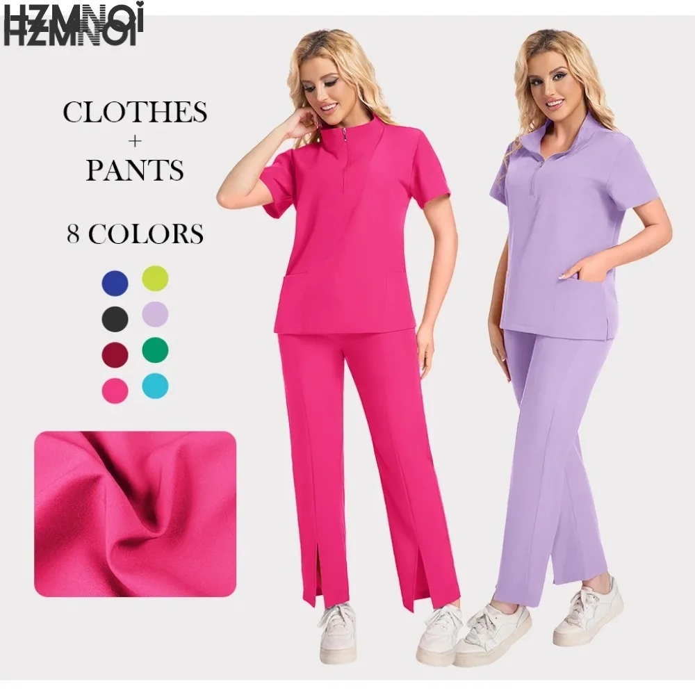 Медицинская медсестра, салон красоты, спецодежда, клинические скрабы, топ + брюки, спа-салон, туника для кормления, хирургическая униформа, женский набор скрабов