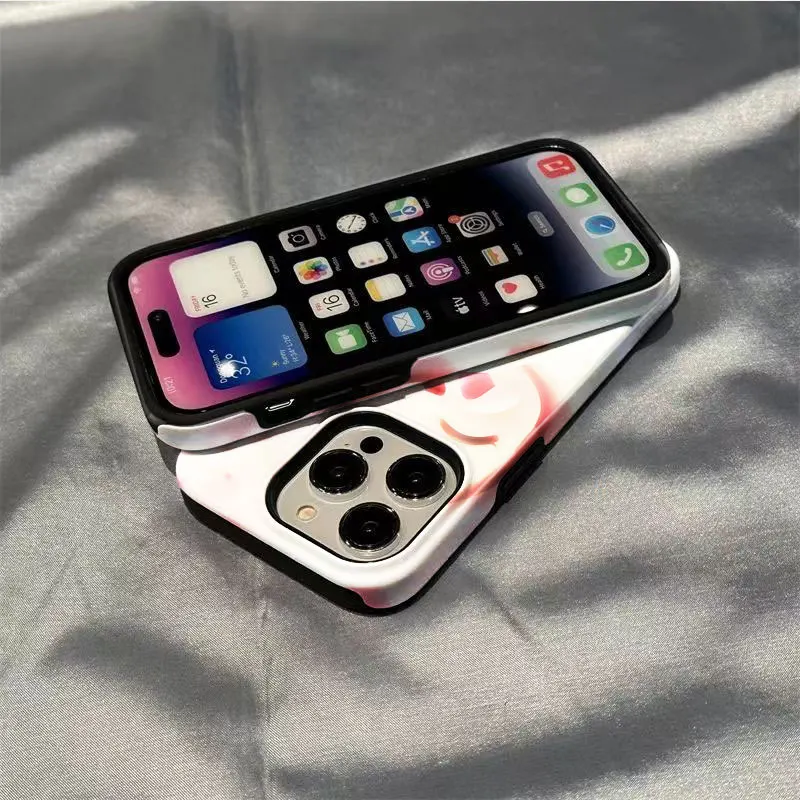 2 In 1 Phone Case for iPhone  15 14 11 13 12 11 Pro Max Plus  Hard PC Cover Funda Silicone Inner Layer CoquePink Rabbit