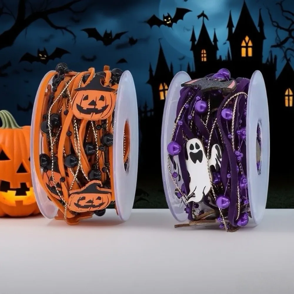 Декоративная лента с тыквой на Хэллоуин, призрак, деревянная упаковка для Хэллоуина, подарочная коробка, ленты с бусинами ручной работы, ленты «сделай сам», полоски