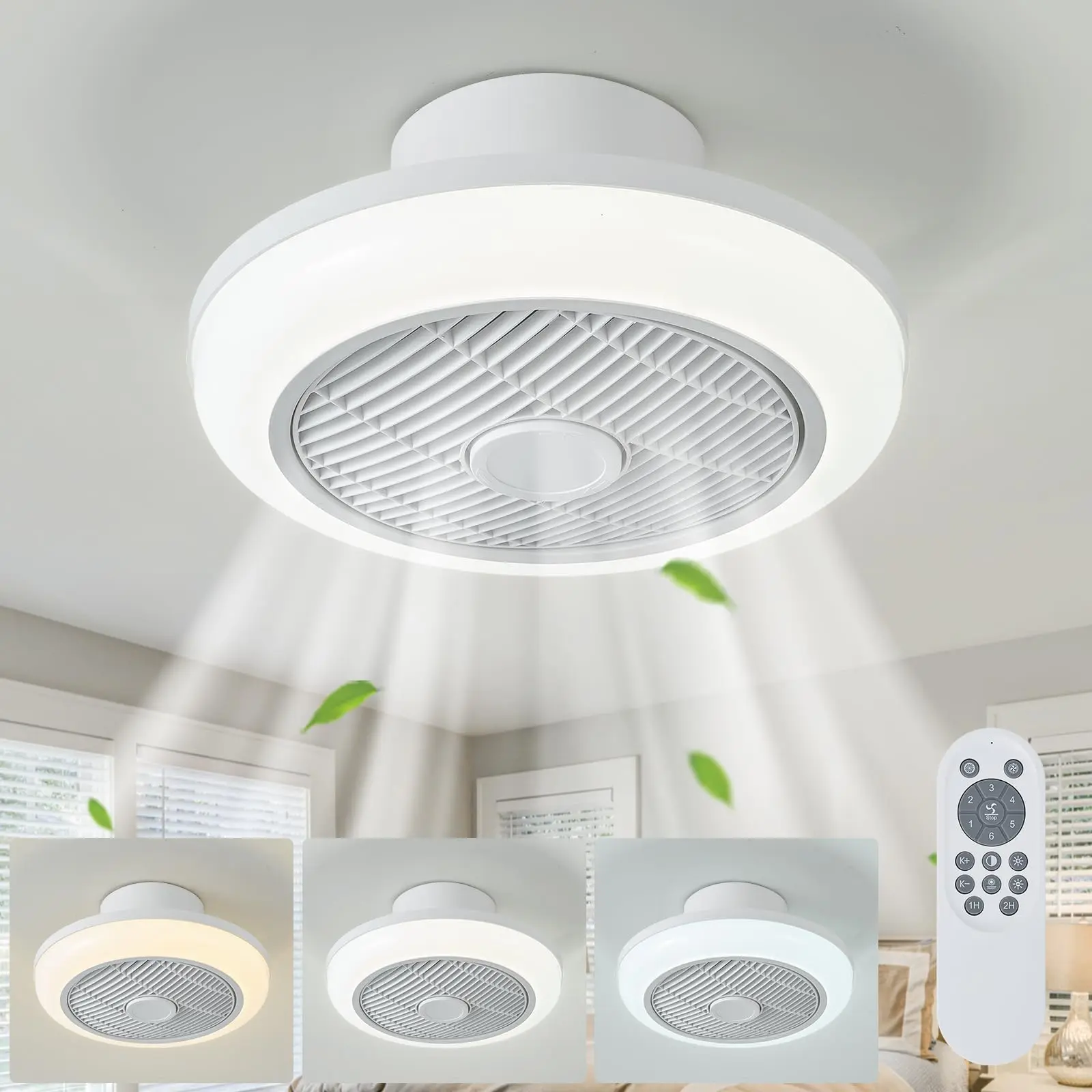 

Ceiling Fans with Lights Remote Comtrol LED Reversible White Bedroom Fan with Light Timer Fan Ligh Dimmable 6 Speed 3 Color 36cm