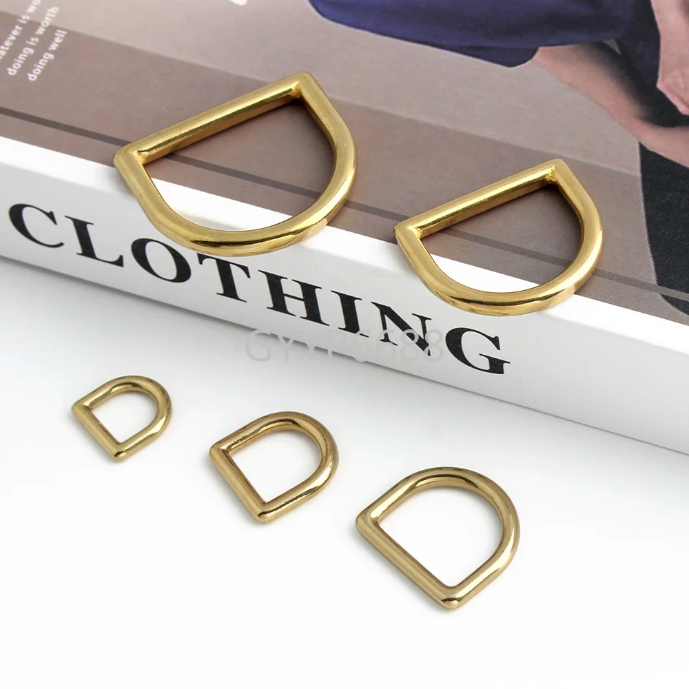 13-16-25-32-38mm Solid Brass Metal D Ring Buckles For Bags Pet Dog Collar Strap Webbing Clasp Loop DIY Leather Craft Accessories