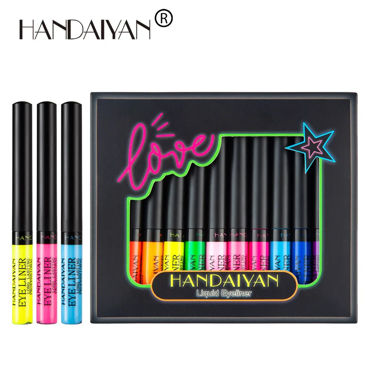 HANDAIYAN 12PCS Colored Eyeliner Set Matte,Waterproof and Long-lasting Without Fading, UV Fluorescent Eyeliner Pens